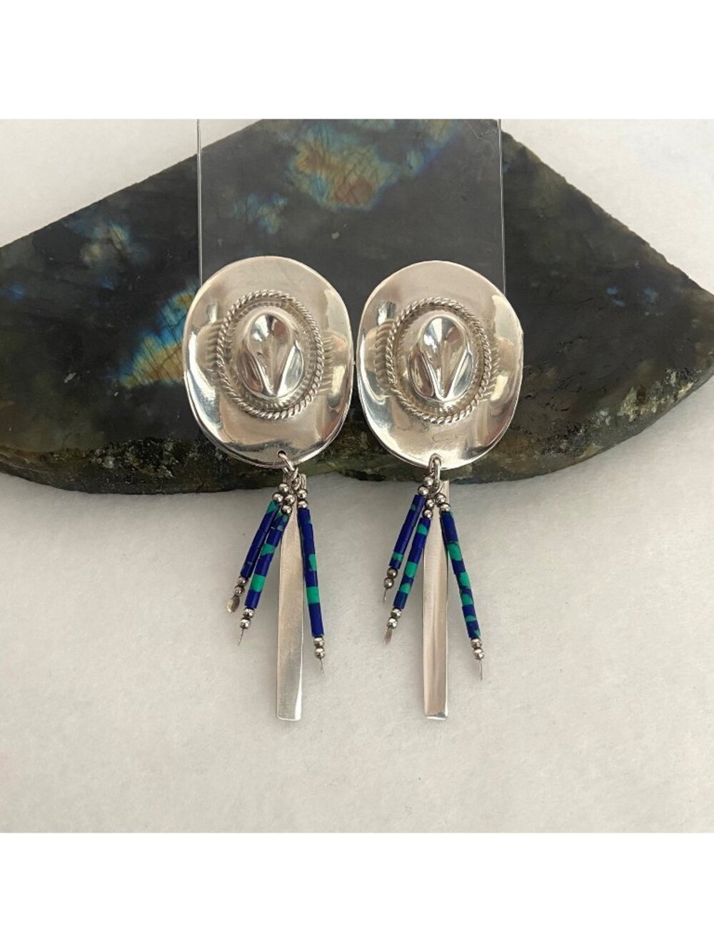 VTG Taxco Sterling Silver 925 Southwest Cowboy Hat Dangle Drop Clip On Earrings
